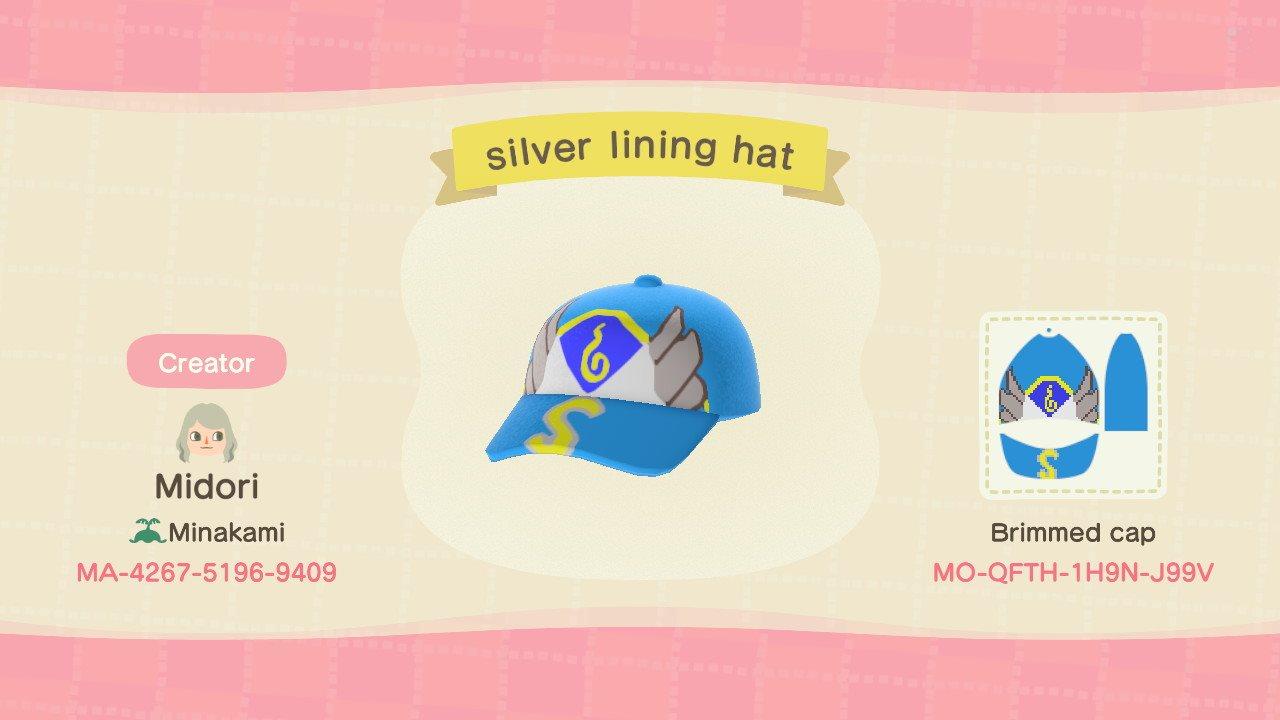 Animal Crossing Design Code: MO-QFTH-1H9N-J99V silver lining hat