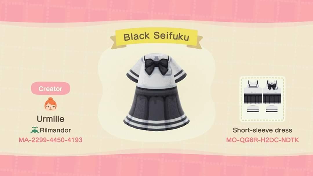 Animal Crossing Design Code: MO-QG6R-H2DC-NDTK Black Seifuku