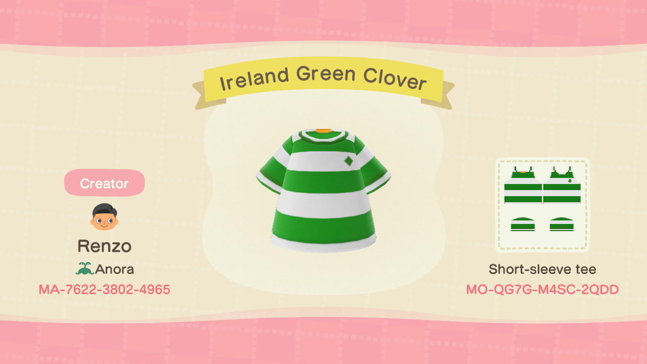 Animal Crossing Design Code: MO-QG7G-M4SC-2QDD Ireland Green Clover