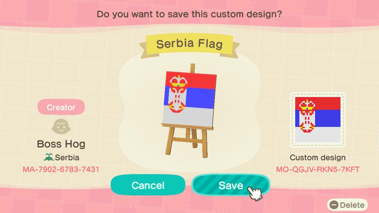 Animal Crossing Design Code: MO-QGJV-RKN5-7KFT Serbia Flag