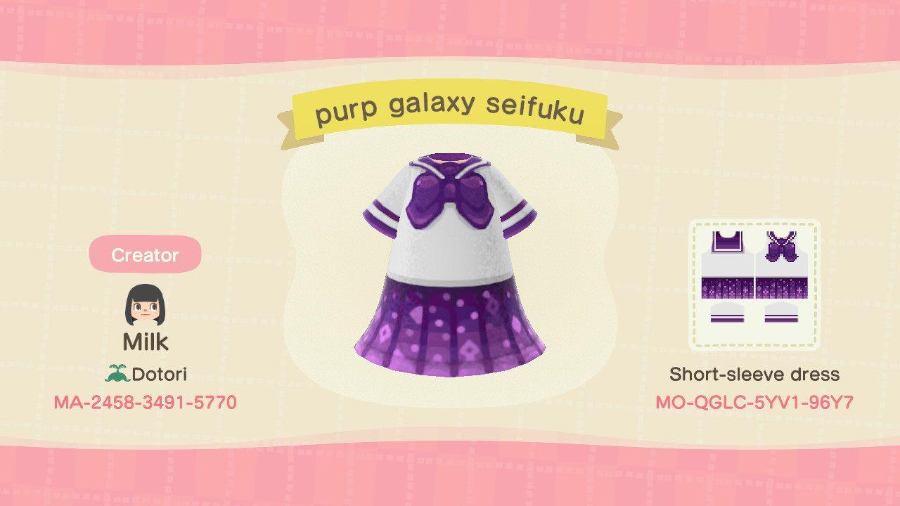 Animal Crossing Design Code: MO-QGLC-5YV1-96Y7 purp galaxy seifuku