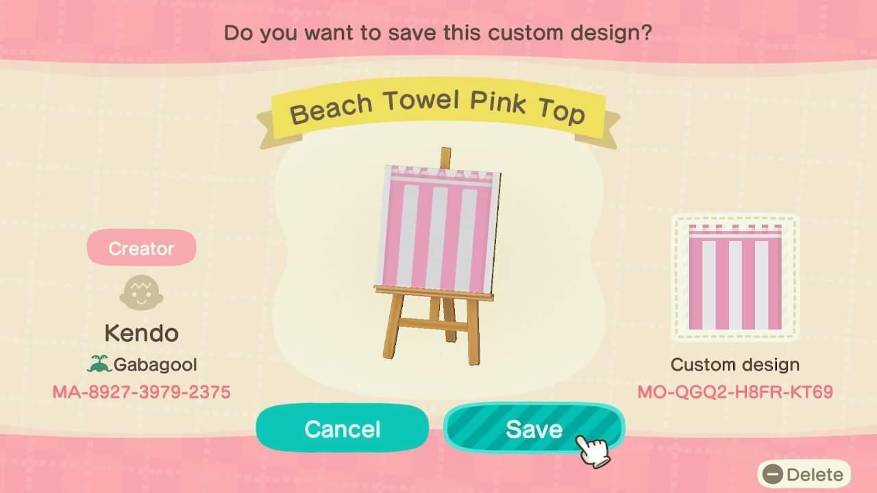 Animal Crossing Design Code: MO-QGQ2-H8FR-KT69 Beach Towel Top