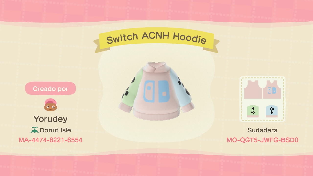 Animal Crossing Design Code: MO-QGT5-JWFG-BSD0 Switch ACNH Hoodie