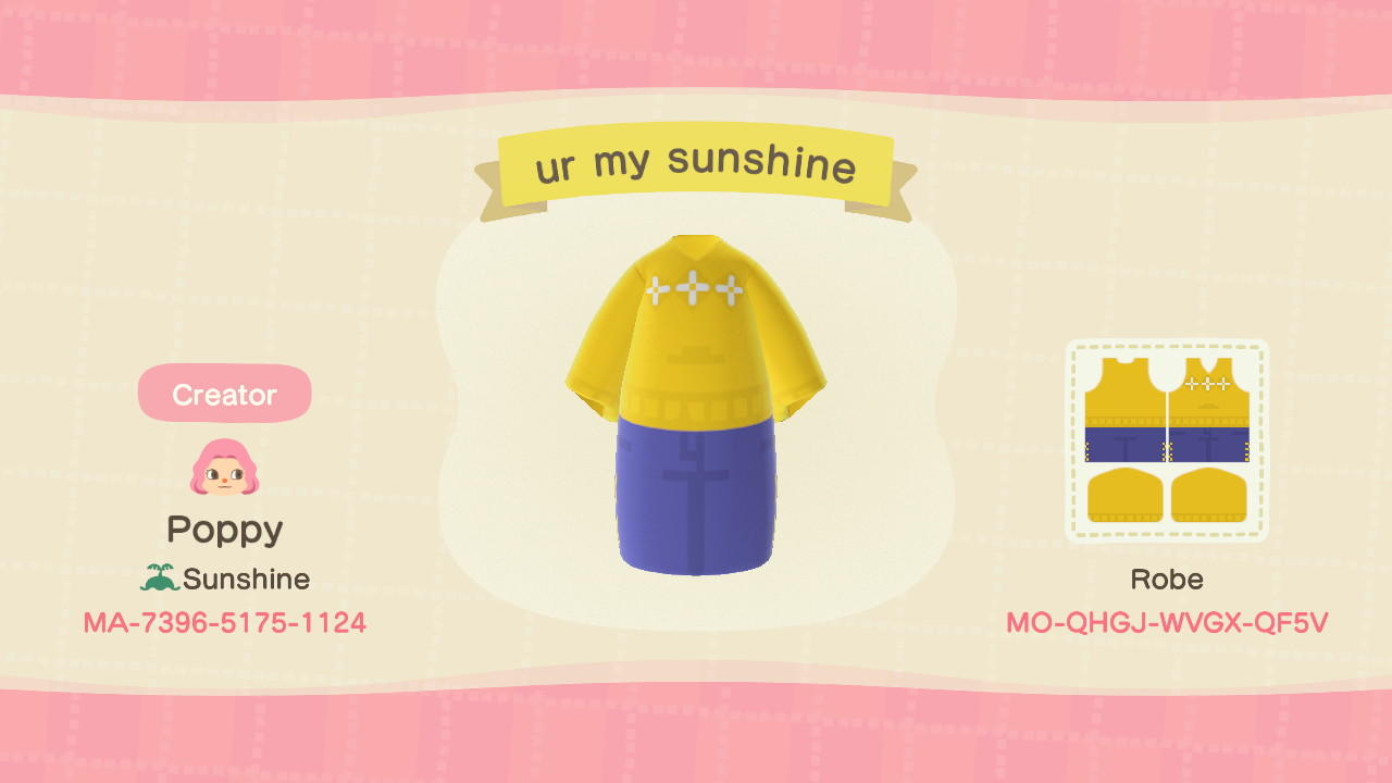 Animal Crossing Design Code: MO-QHGJ-WVGX-QF5V ur my sunshine