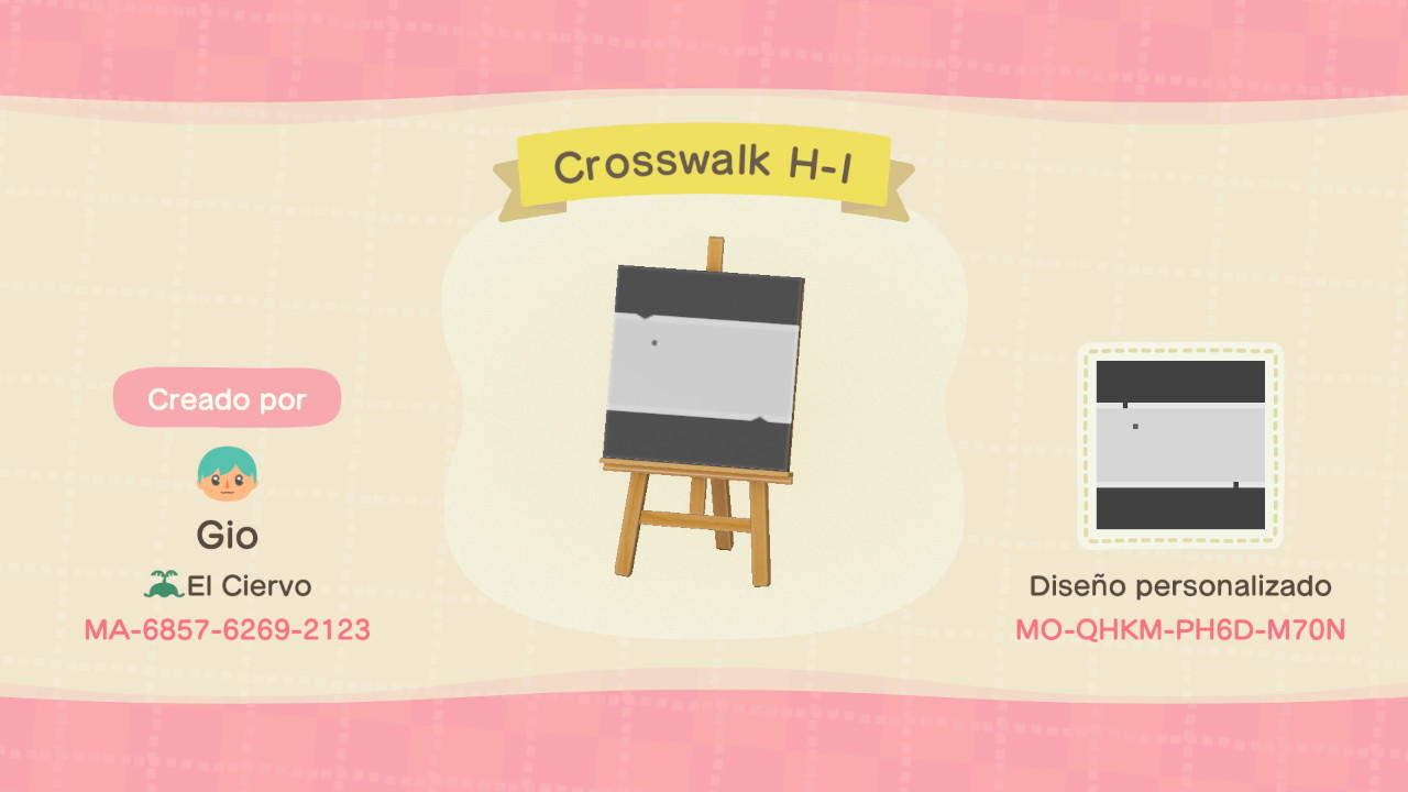 Animal Crossing Design Code: MO-QHKM-PH6D-M70N Crosswalk Street H-1