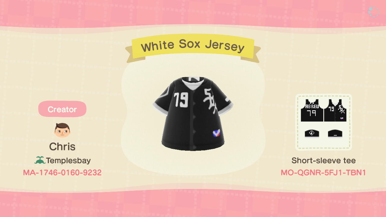 Animal Crossing Design Code: MO-QHNR-5FJ1-TBN1 White Sox Jersey