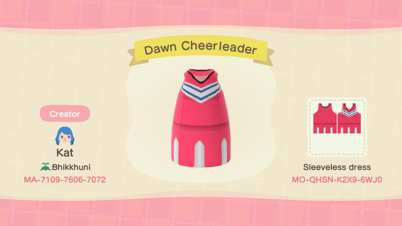Animal Crossing Design Code: MO-QHSN-K2X9-6WJ0 Dawn (Cheerleader)