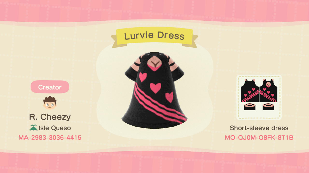 Animal Crossing Design Code: MO-QJ0M-Q8FK-8T1B Lurvie Dress