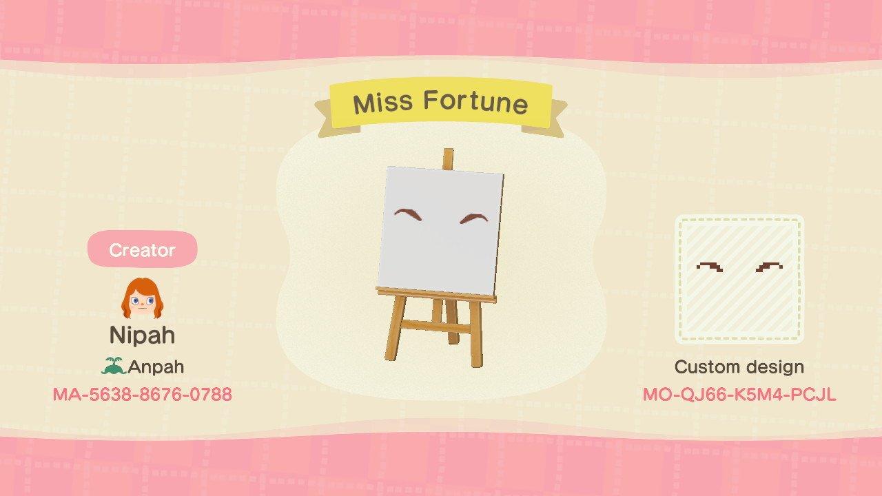 Animal Crossing Design Code: MO-QJ66-K5M4-PCJL Miss Fortune