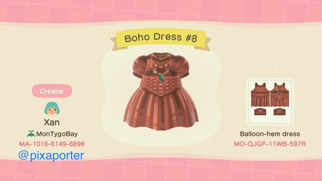 Animal Crossing Design Code: MO-QJGF-11WB-597R Boho Dress #8