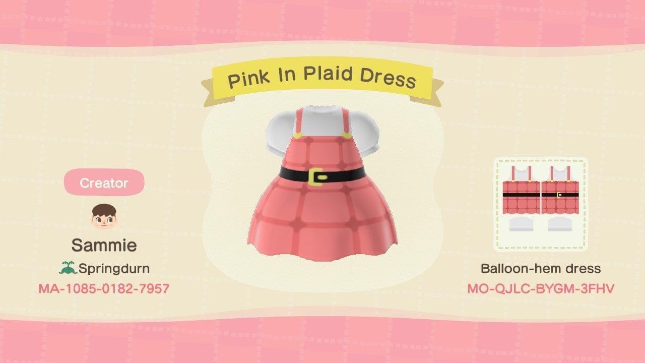 Animal Crossing Design Code: MO-QJLC-BYGM-3FHV Pink In Plaid Dress