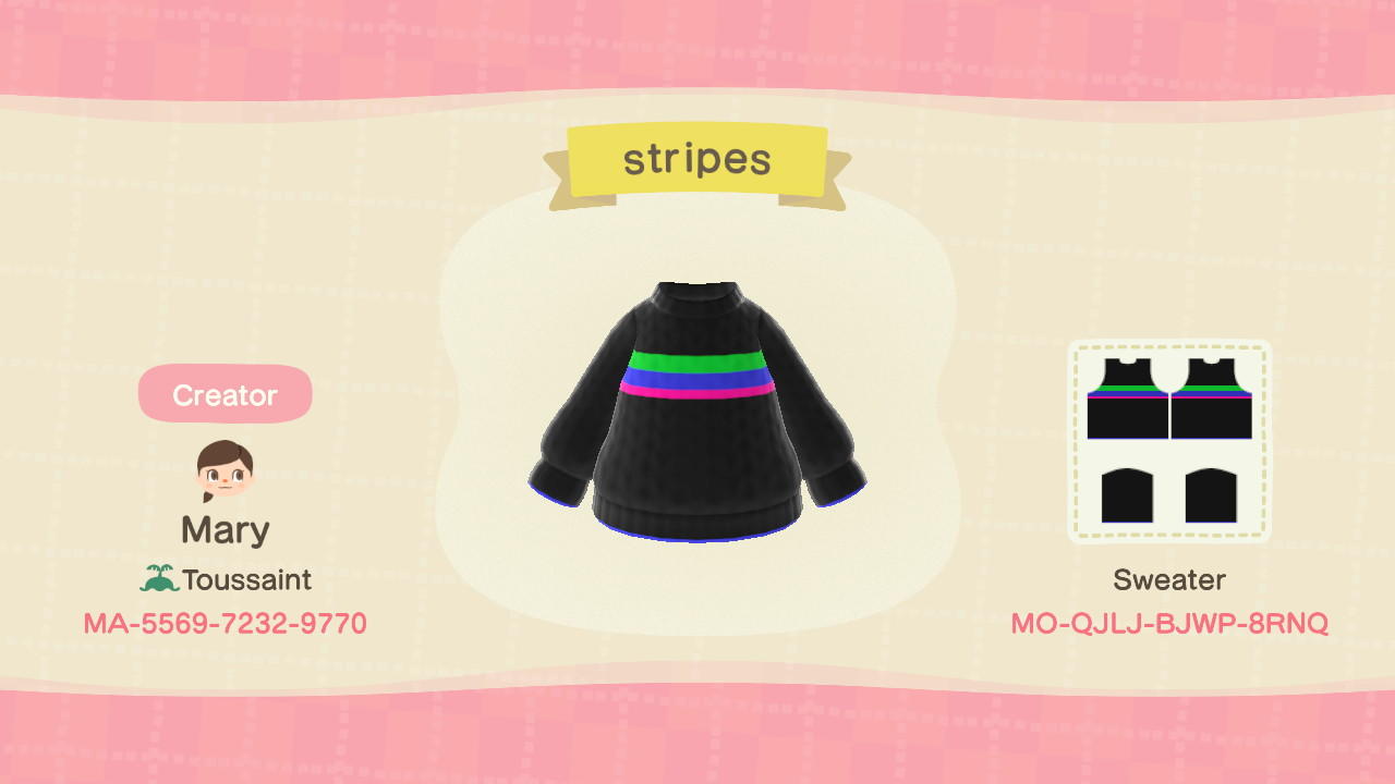 Animal Crossing Design Code: MO-QJLJ-BJWP-BRNQ Striped sweater