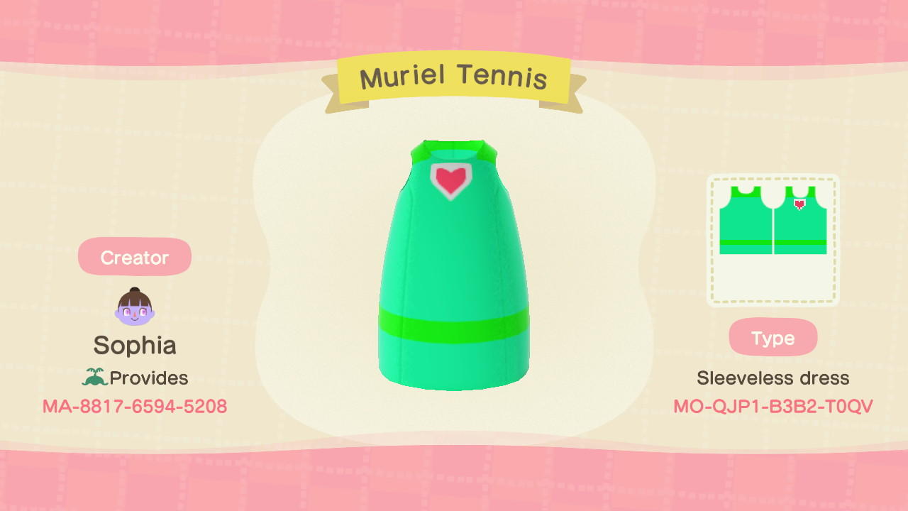 Animal Crossing Design Code: MO-QJP1-B3B2-T0QV Muriel Tennis