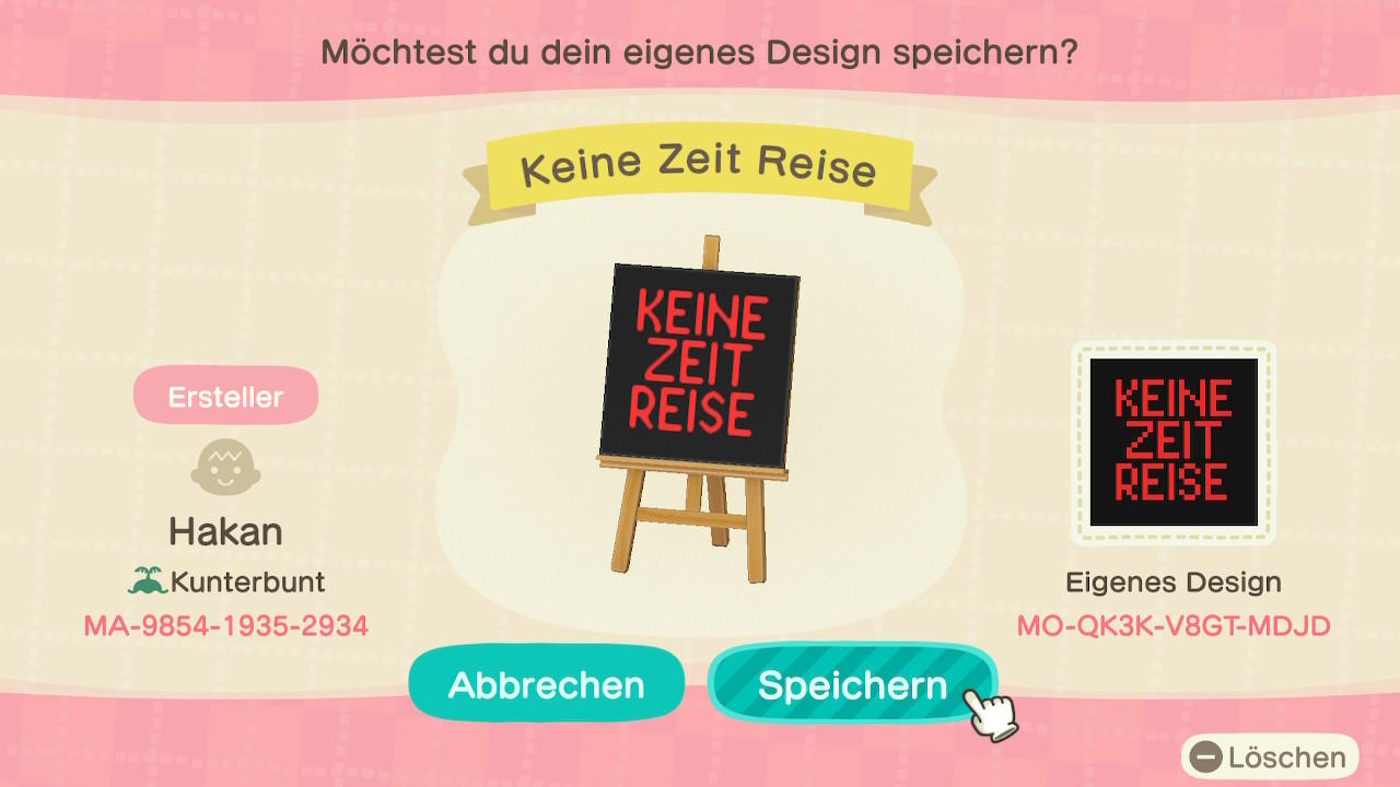 Animal Crossing Design Code: MO-QK3K-V8GT-MDJD Keine Zeit Reise