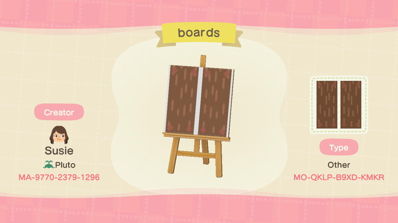 Animal Crossing Design Code: MO-QKLP-B9XD-KMKR Boards