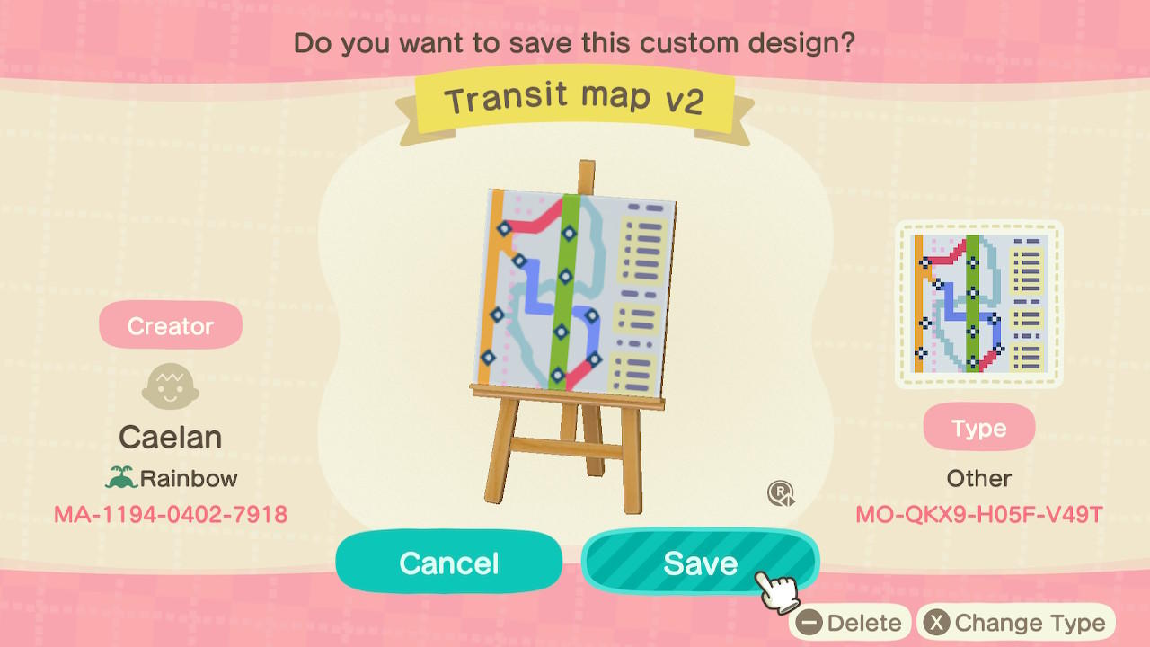 Animal Crossing Design Code: MO-QKX9-H05F-V49T Transit map v2