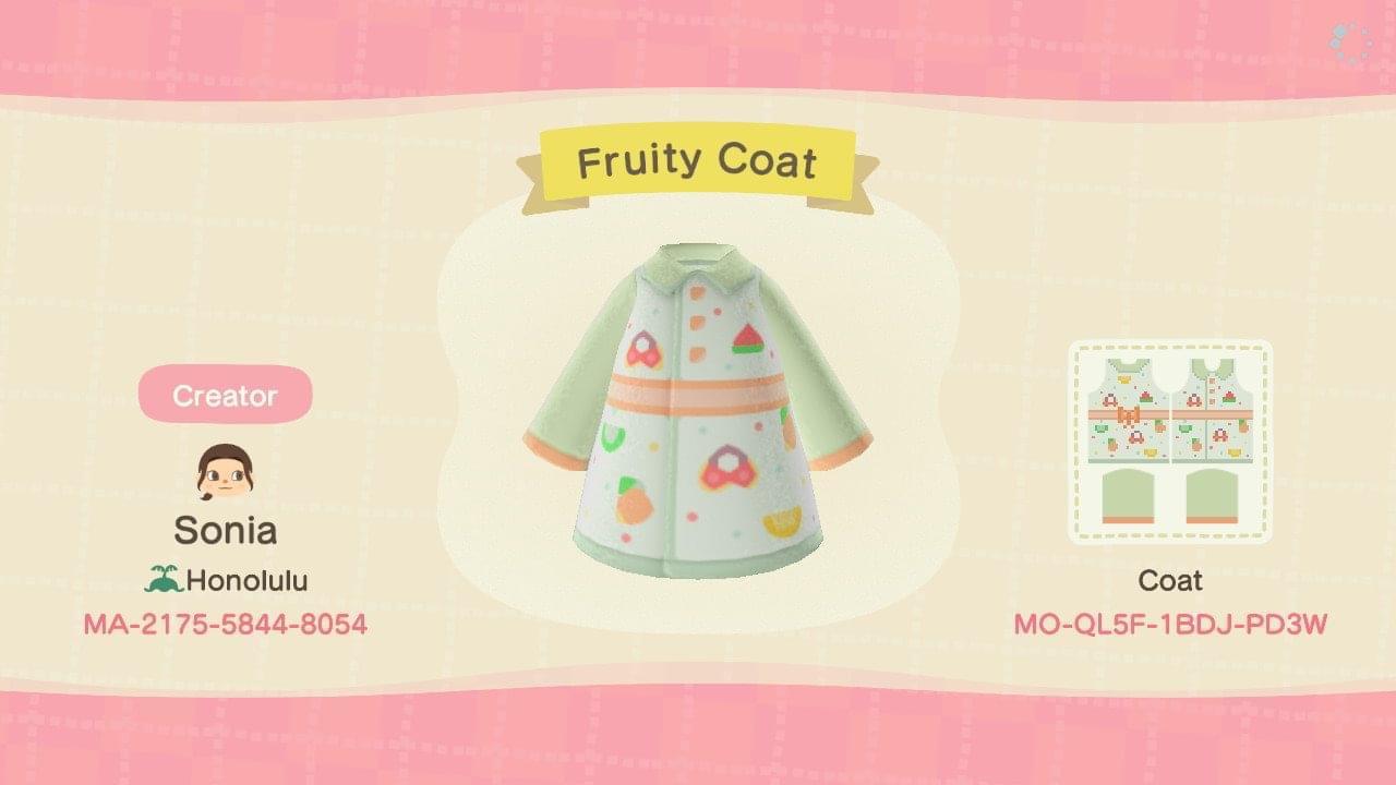 Animal Crossing Design Code: MO-QL5F-1BDJ-PD3W Fruity Coat