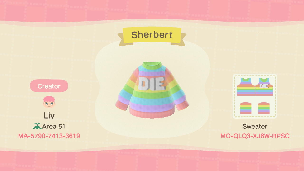 Animal Crossing Design Code: MO-QLQ3-XJ6W-RPSC Sherbert