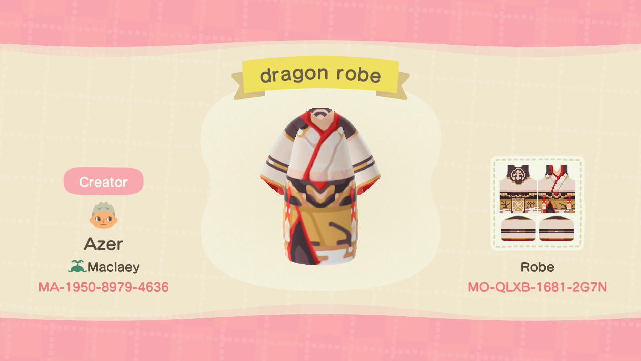 Animal Crossing Design Code: MO-QLXB-1681-2G7N Dragon Robe