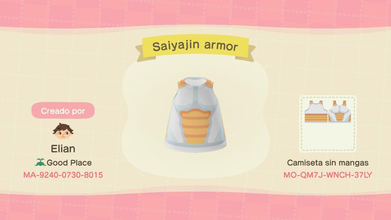 Animal Crossing Design Code: MO-QM7J-WNCH-37LY Saiyajin armor DBZ