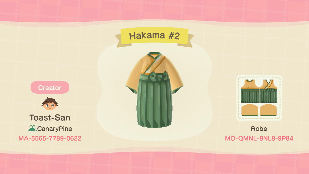 Animal Crossing Design Code: MO-QMNL-8NL8-9P84 Hakama G/B Robe