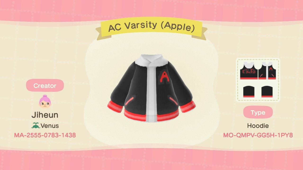 Animal Crossing Design Code: MO-QMPV-GG5H-1PY8 AC Varsity (Apple)