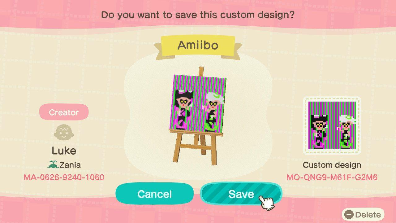 Animal Crossing Design Code: MO-QNG9-M61F-G2M6 Amiibo