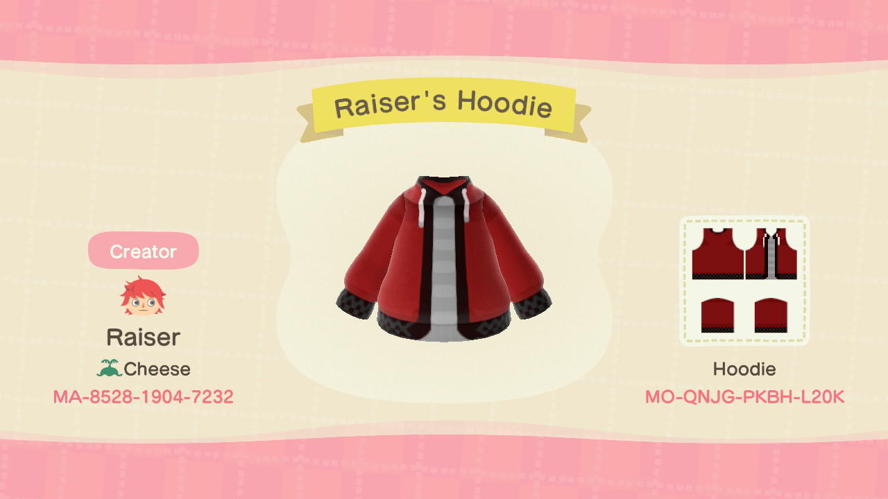 Animal Crossing Design Code: MO-QNJG-PKBH-L20K Raiser&#39;s Hoodie