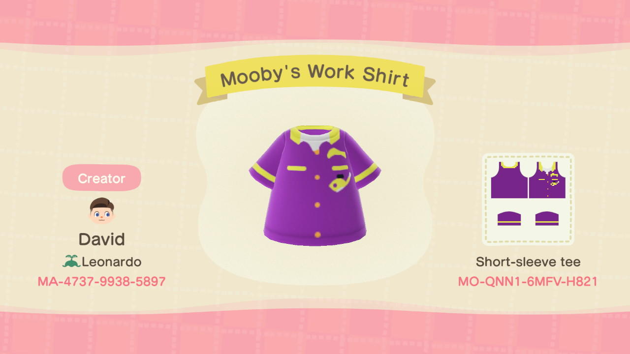 Animal Crossing Design Code: MO-QNN1-6MFV-H821 Moobys Shirt