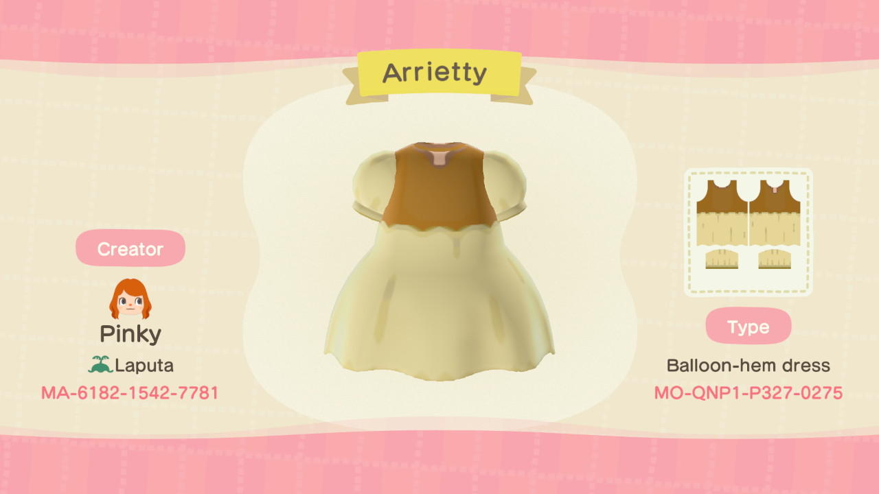 Animal Crossing Design Code: MO-QNP1-P327-0275 Arrietty