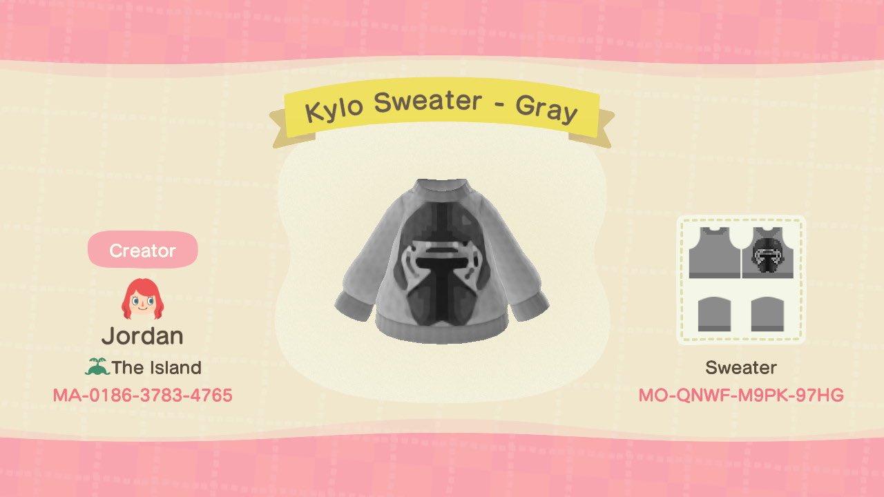 Animal Crossing Design Code: MO-QNWF-M9PK-97HG Kylo Sweater - Gray