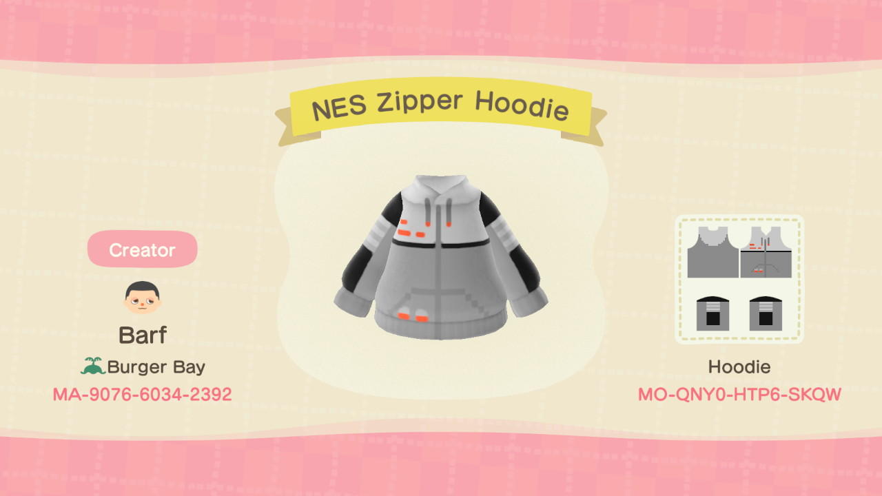 Animal Crossing Design Code: MO-QNY0-HTP6-SKQW NES Zipper Hoodie