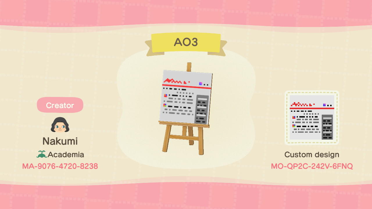 Animal Crossing Design Code: MO-QP2C-242V-6FNQ A03