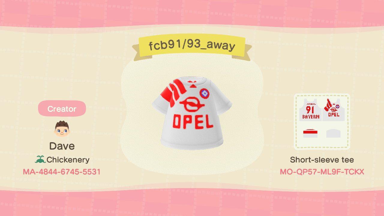 Animal Crossing Design Code: MO-QP57-ML9F-TCKX FC Bayern 91/93 Away