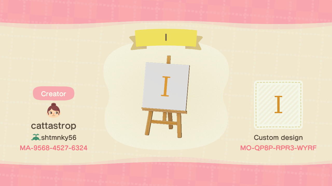 Animal Crossing Design Code: MO-QP8P-RPR3-WYRF Roman Numeral I