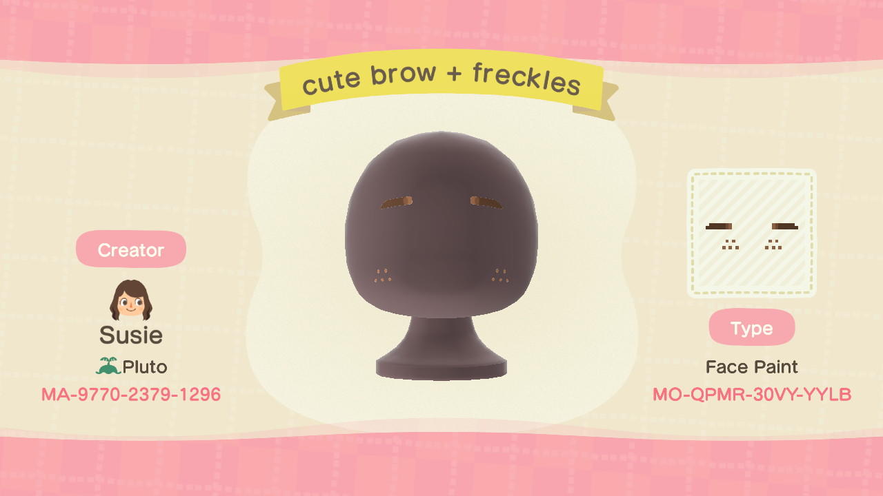 Animal Crossing Design Code: MO-QPMR-30VY-YYLB Cute Brow + Freckles