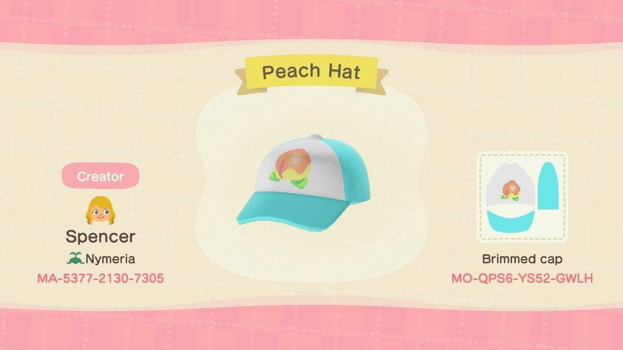 Animal Crossing Design Code: MO-QPS6-YS52-GWLH Peach Hat
