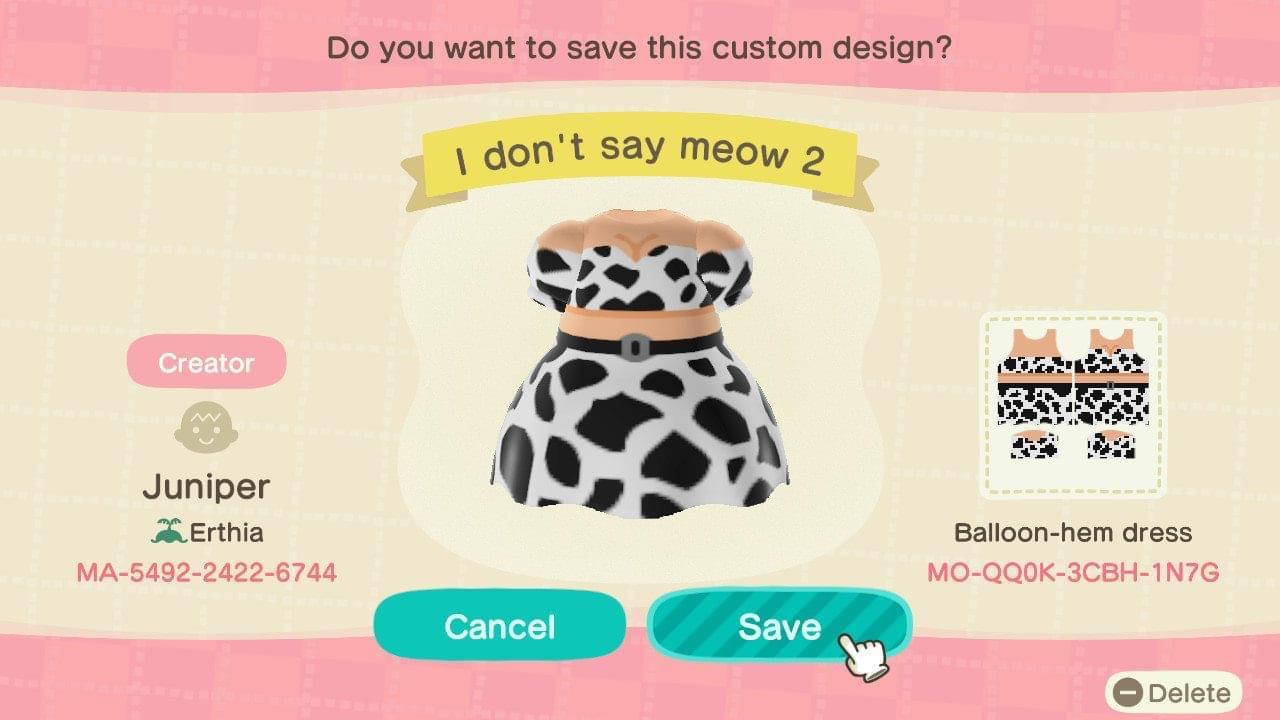 Animal Crossing Design Code: MO-QQ0K-3CBH-1N7G I don’t say meow 2