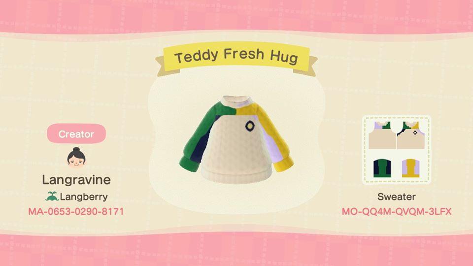 Animal Crossing Design Code: MO-QQ4M-QVQM-3FLX Teddy Fresh Hug