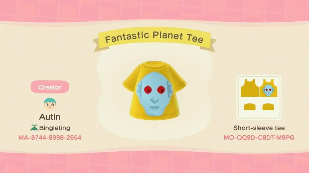 Animal Crossing Design Code: MO-QQ9D-C8DT-M9PG Fantastic Planet Tee