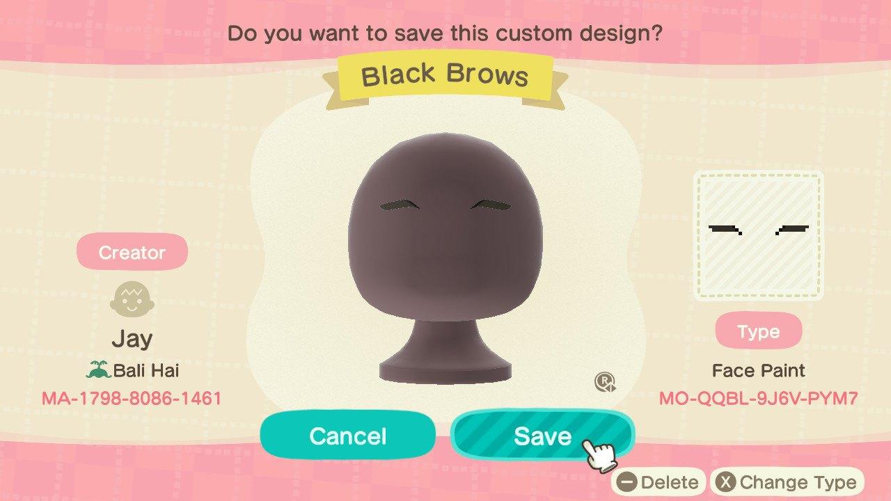 Animal Crossing Design Code: MO-QQBL-9J6V-PYM7 Black Brows