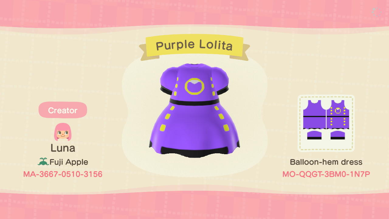 Animal Crossing Design Code: MO-QQGT-3BM0-1N7P Purple Lolita