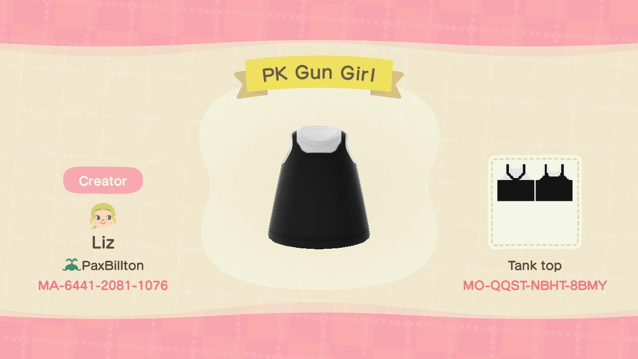 Animal Crossing Design Code: MO-QQST-NBHT-8BMY PK Gun Girl