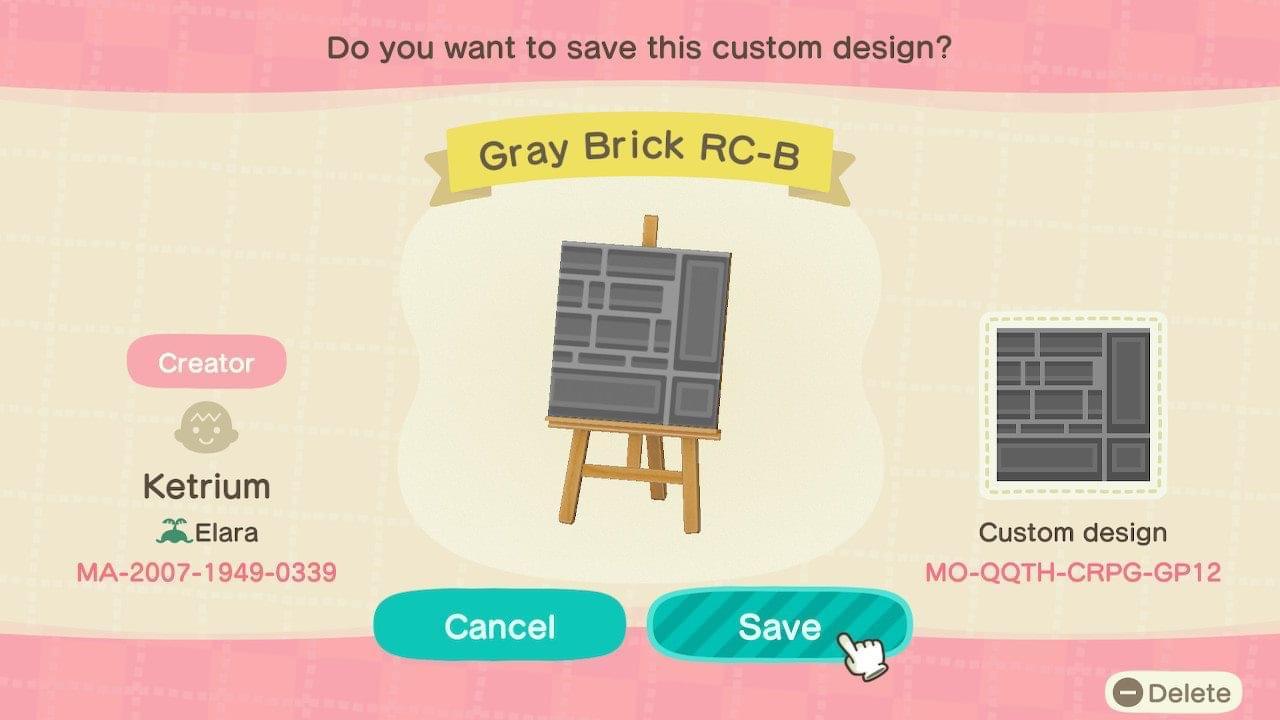 Animal Crossing Design Code: MO-QQTH-CRPG-GP12 Gray Brick RC-B