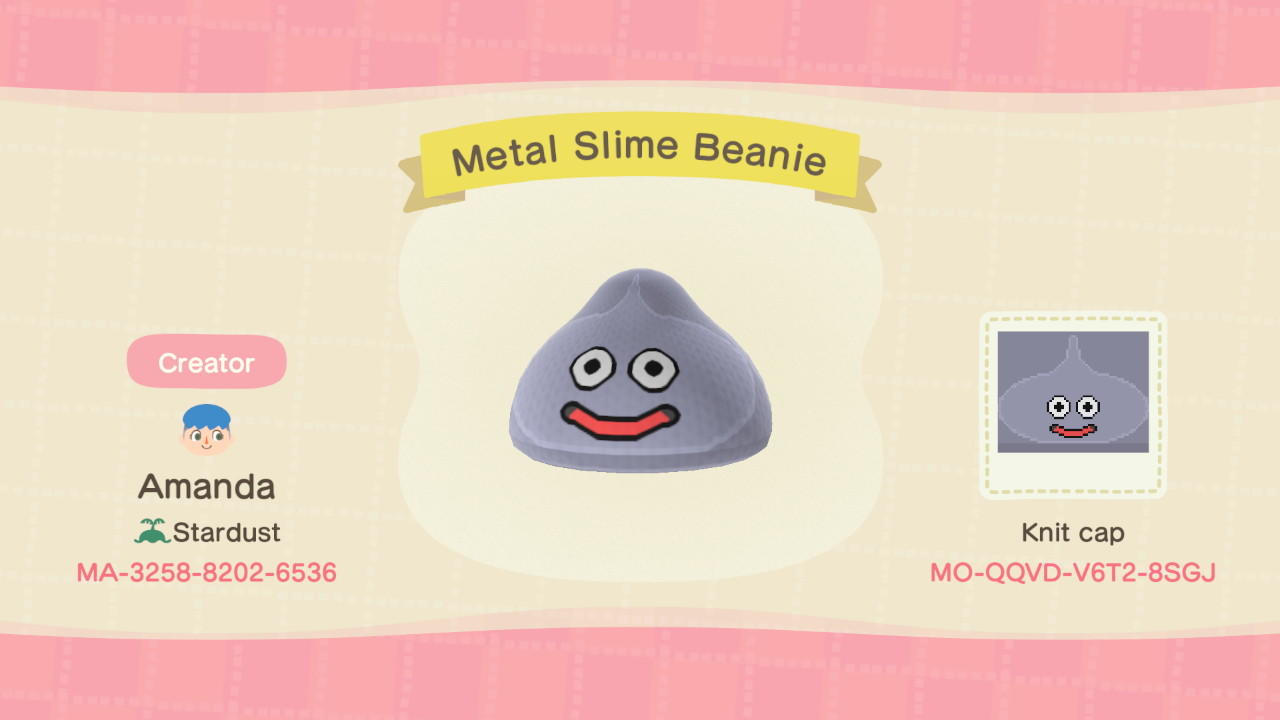 Animal Crossing Design Code: MO-QQVD-V6T2-8SGJ Metal Slime Beanie