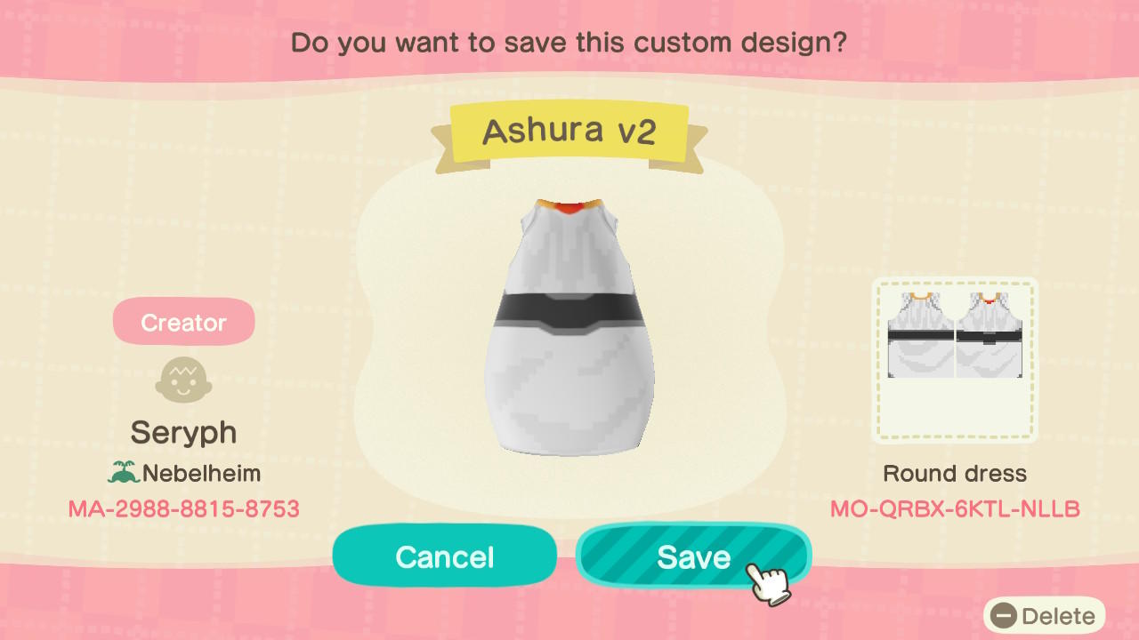 Animal Crossing Design Code: MO-QRBX-6KTL-NLLB RG Veda Ashura