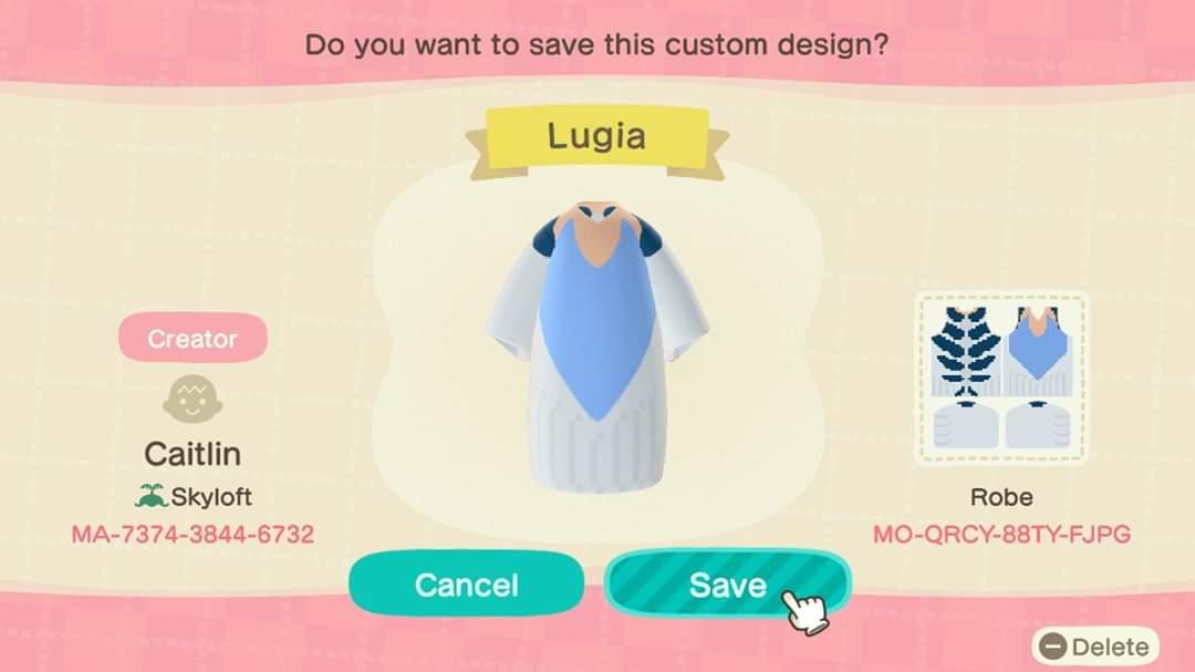 Animal Crossing Design Code: MO-QRCY-88TY-FJPG Lugia