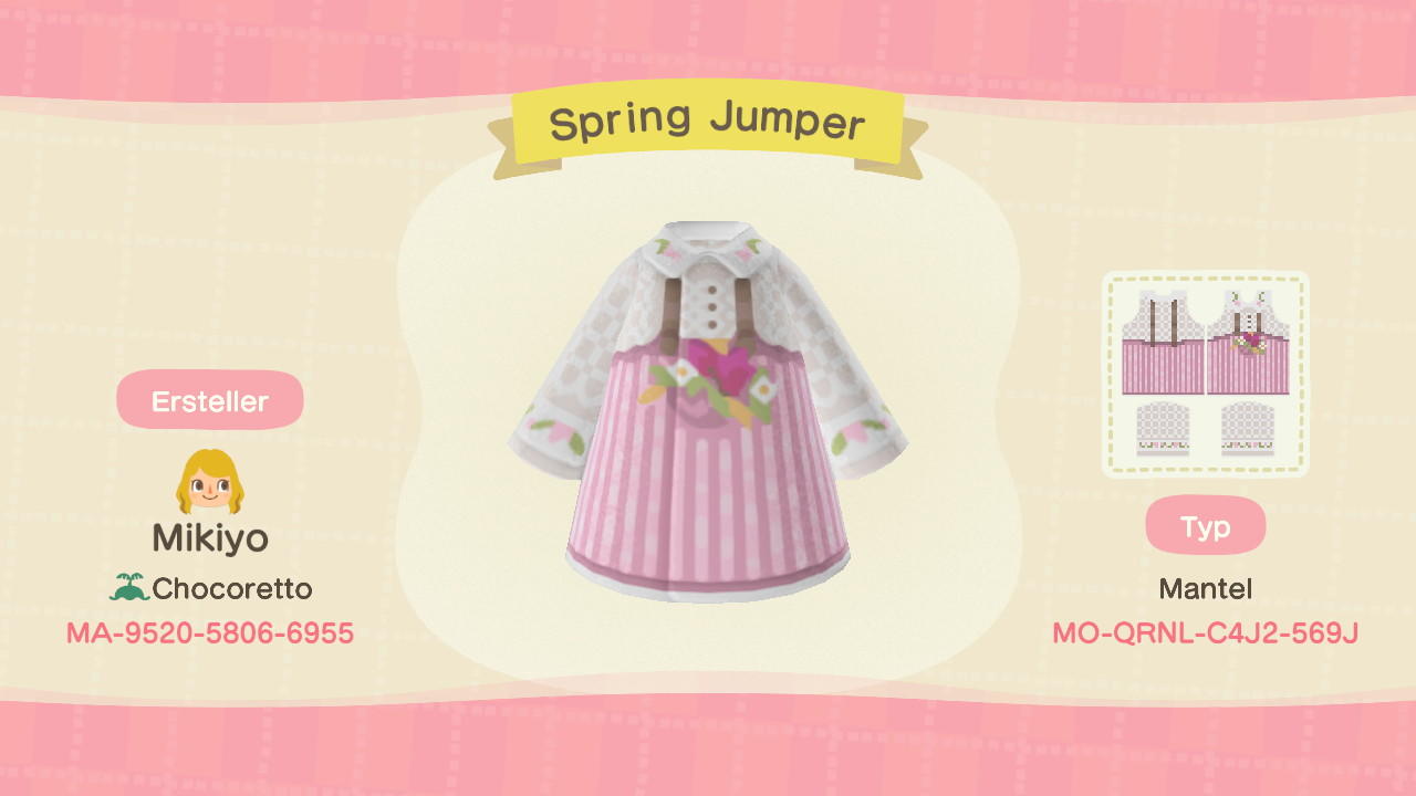 Animal Crossing Design Code: MO-QRNL-C4J2-569J Spring Jumper Pink