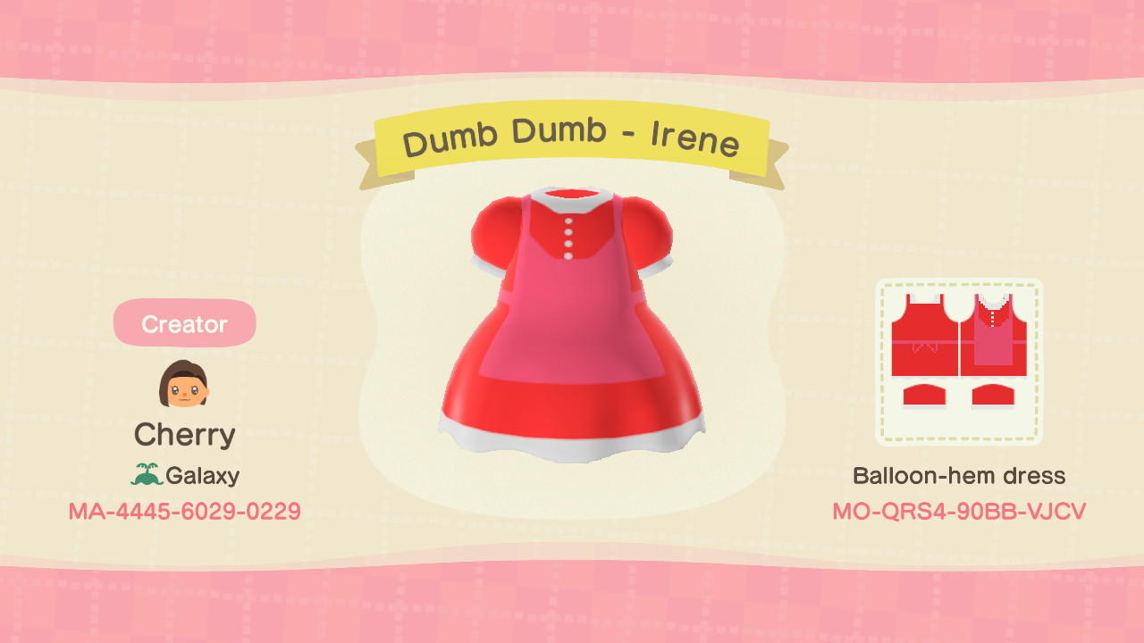 Animal Crossing Design Code: MO-QRS4-90BB-VJCV Dumb Dumb - Irene