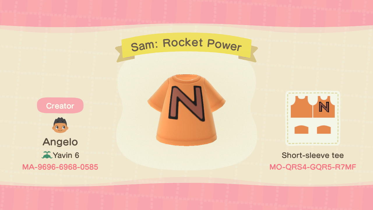 Animal Crossing Design Code: MO-QRS4-GQR5-R7MF Sam: Rocket Power